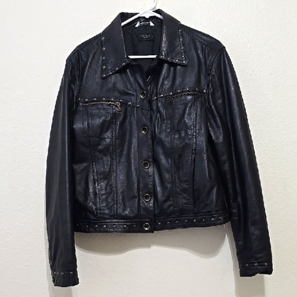 Forzieri Black Leather Jacket Classic Cropped Design‎ Size 50 (See Measurements)